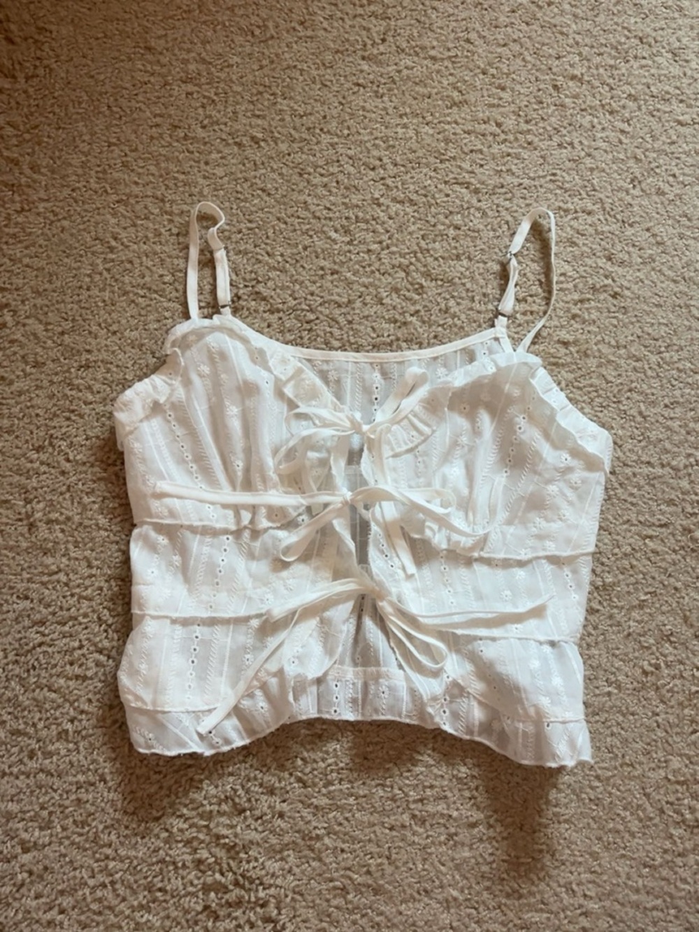 SHEIN White Eyelet Tie-Front Camisole